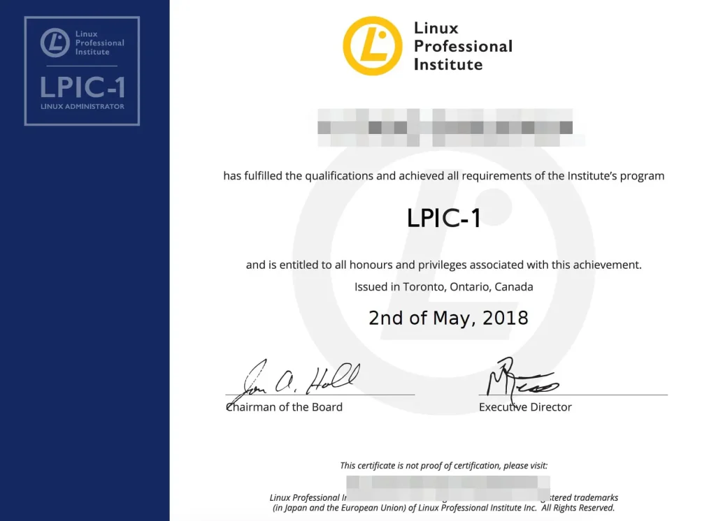 LPIC-level-1-合格証明書