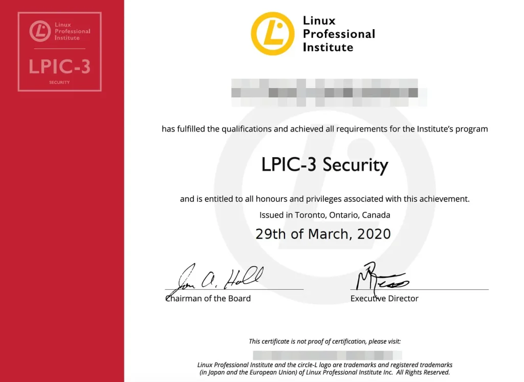 LPIC-level-3-合格認定書